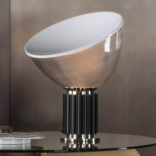 Glass Bowl Table Lamp with Aluminum Reflector - Mid Century Art Deco