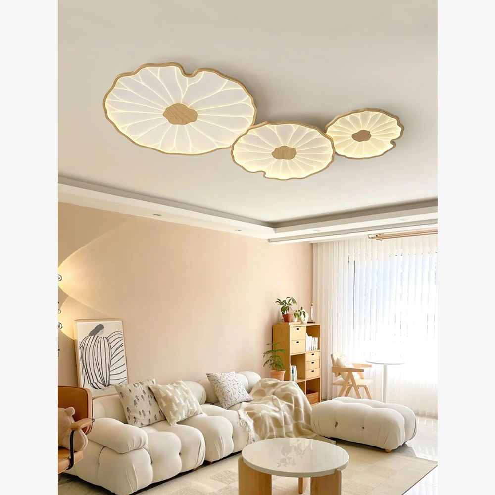 Flush Mount Ceiling Light with Wood Tone - Minimalist Japandi Botanical