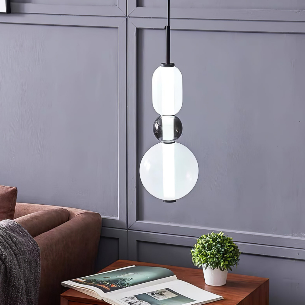 Gestapelte Glas-Hängeleuchte mit geometrischen Ebenen – Art-Déco-Stil