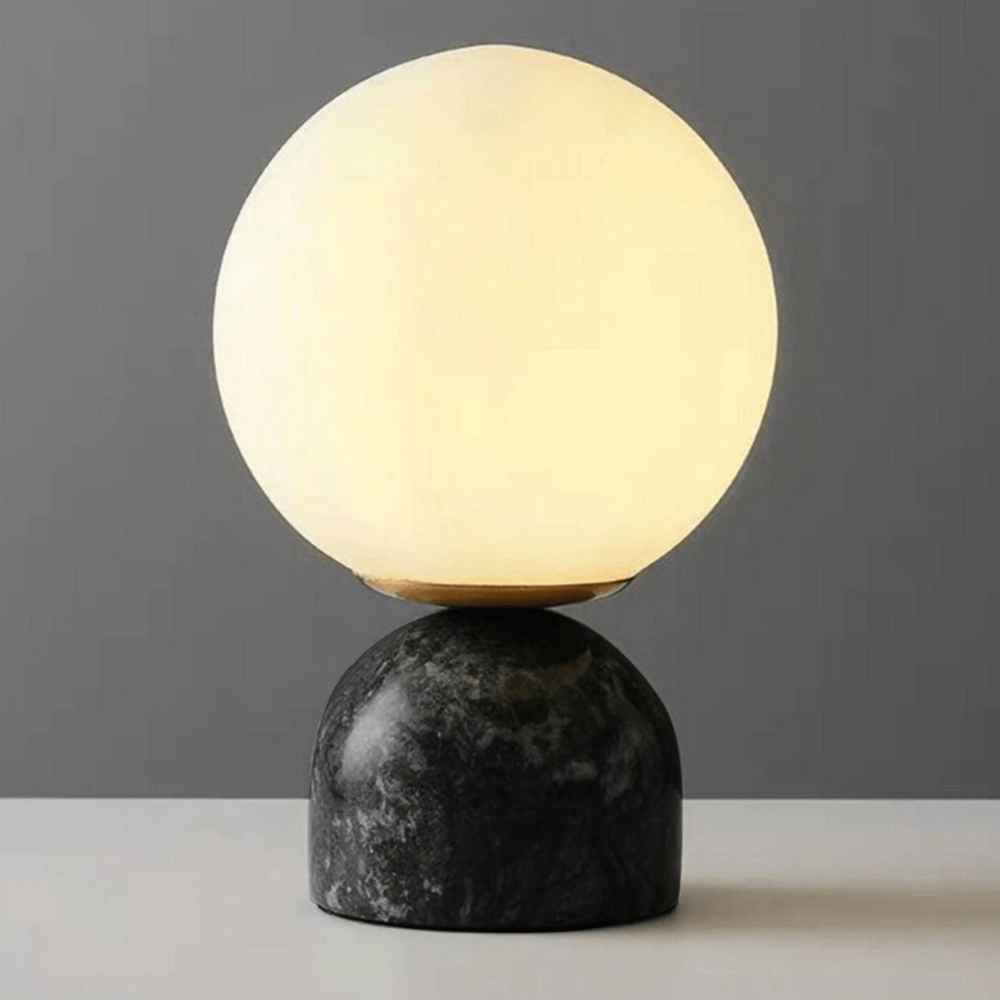Mid-Century Modern Marble Table Lamp - Round Glass Globe Bedside Light