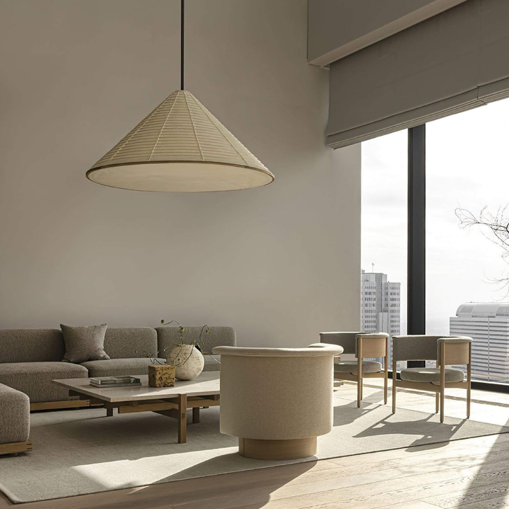 Japanese Washi Paper Pyramid Pendant Light - Japandi Style Decor