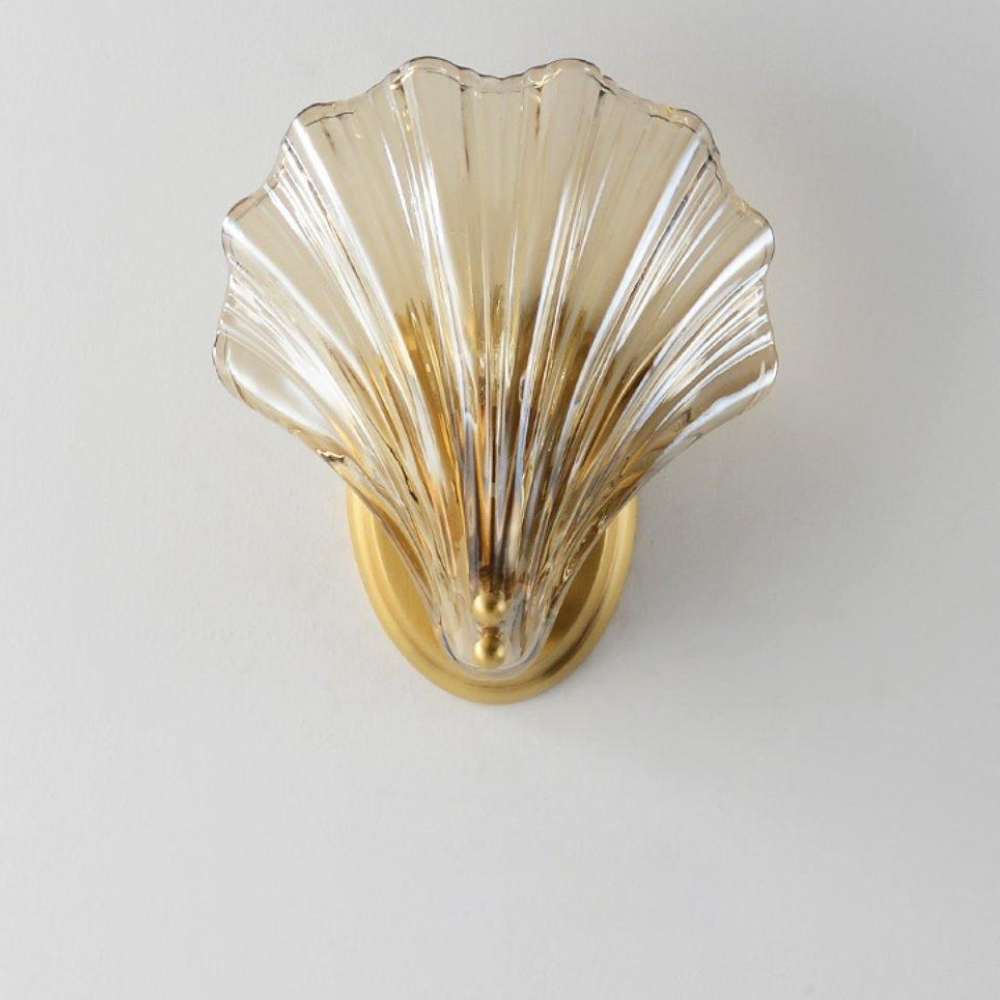 Shell Glass Wall Sconce with Scalloped Ribbed Shade - Coastal Art Deco