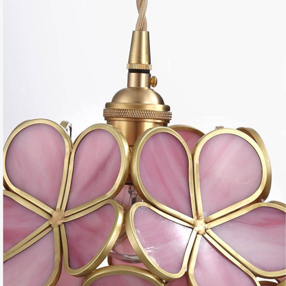 Floral Glass Hanging Lamp with Brass Hardware - Vintage Modern Art