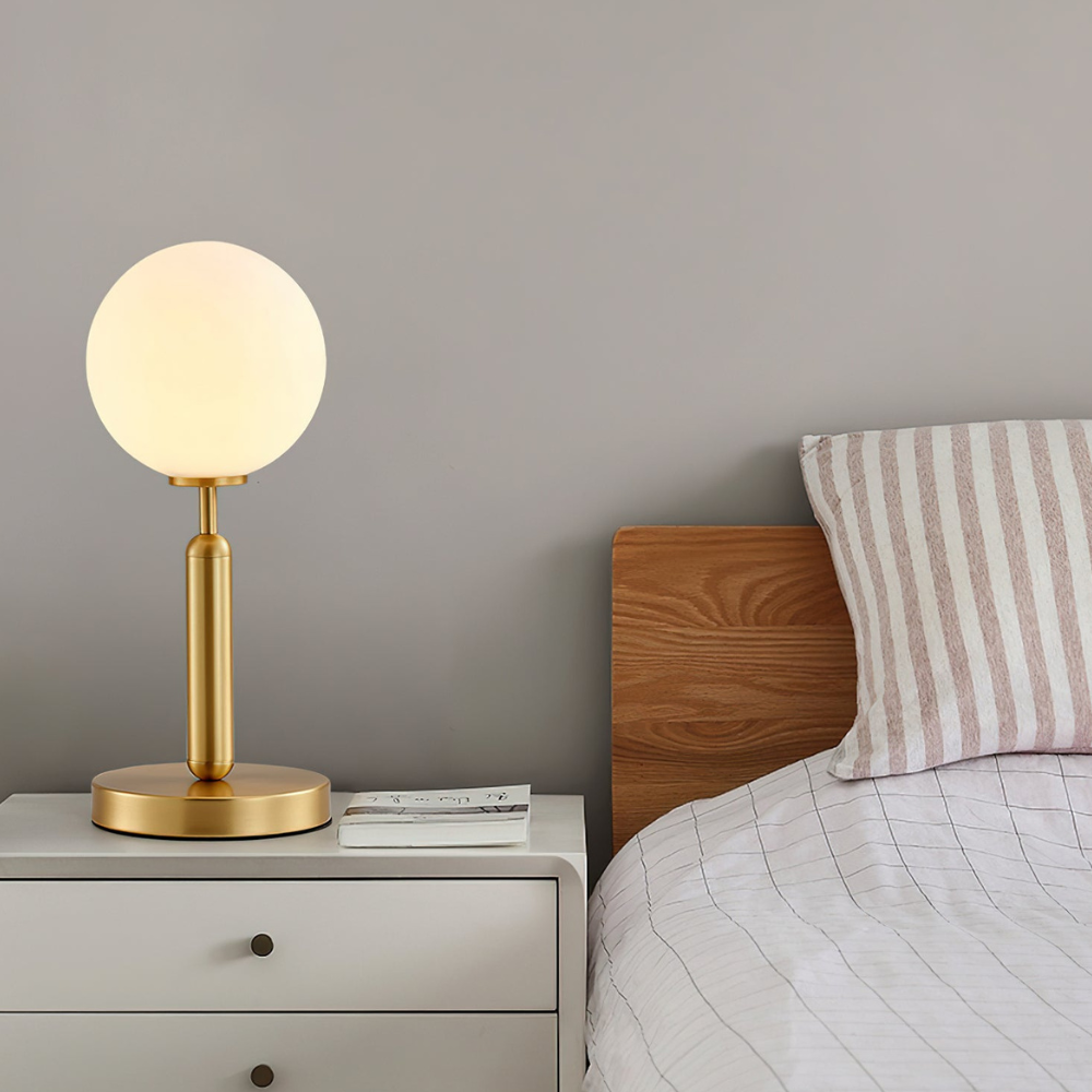 Modern Globe Table Lamp with Pill-Shaped Post - Mid-Century Orb Desk Light