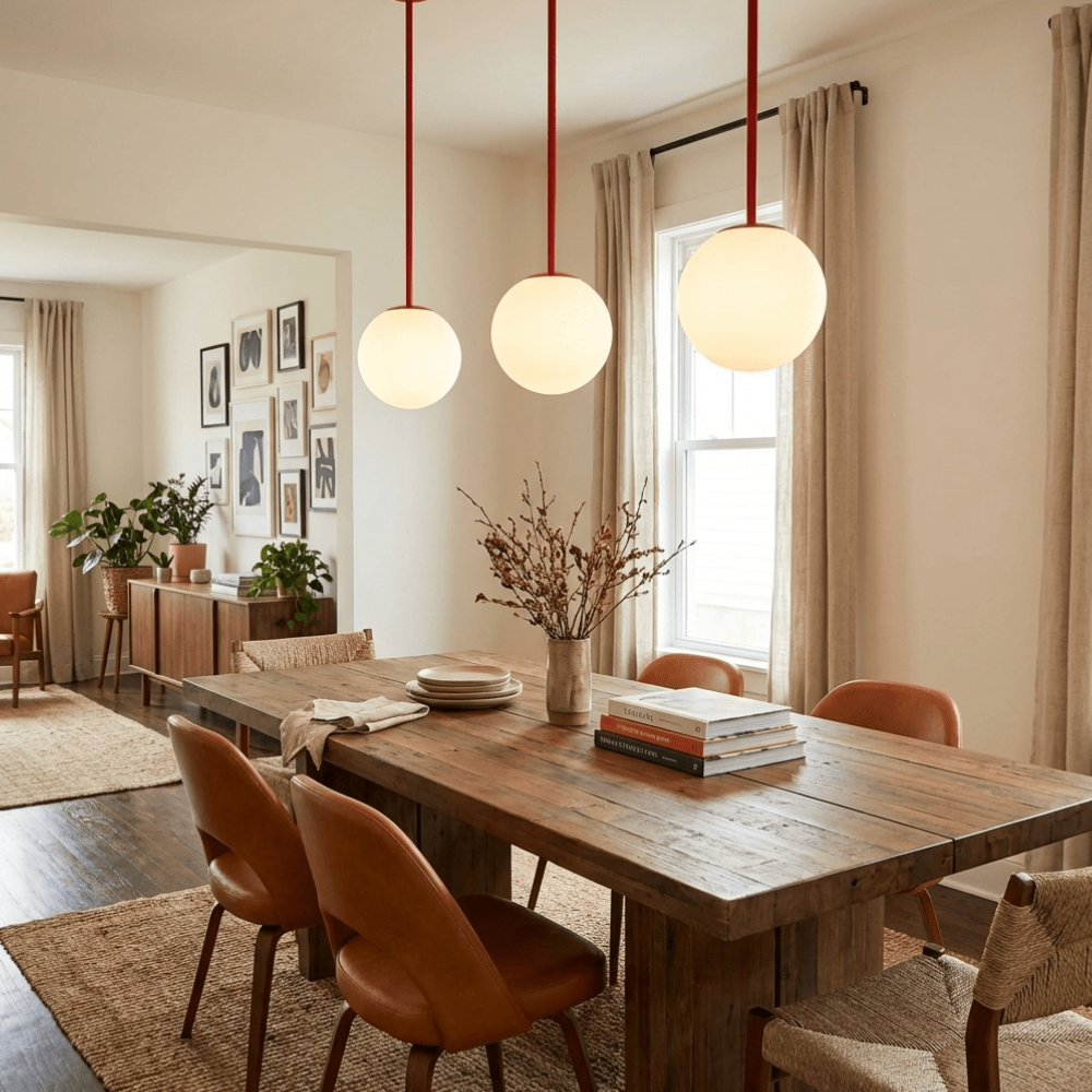 Chandelier with Arched Arms and Frosted Globes - Modern Mid Century