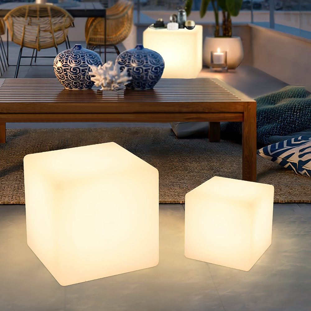 LED Cube Side Table and Glowing Accent Light - Modern Geometric