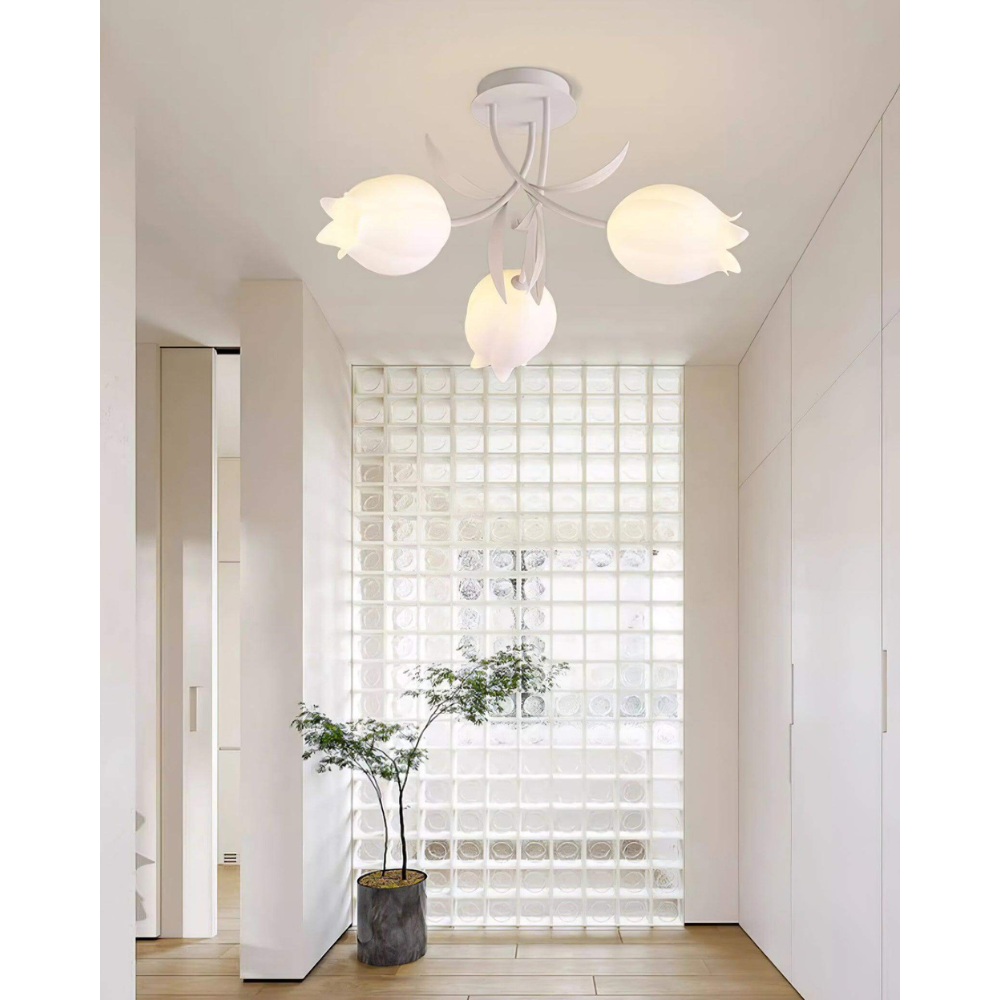 Multi Head Floral Ceiling Fixture with Acrylic Shades - Modern Farmhouse
