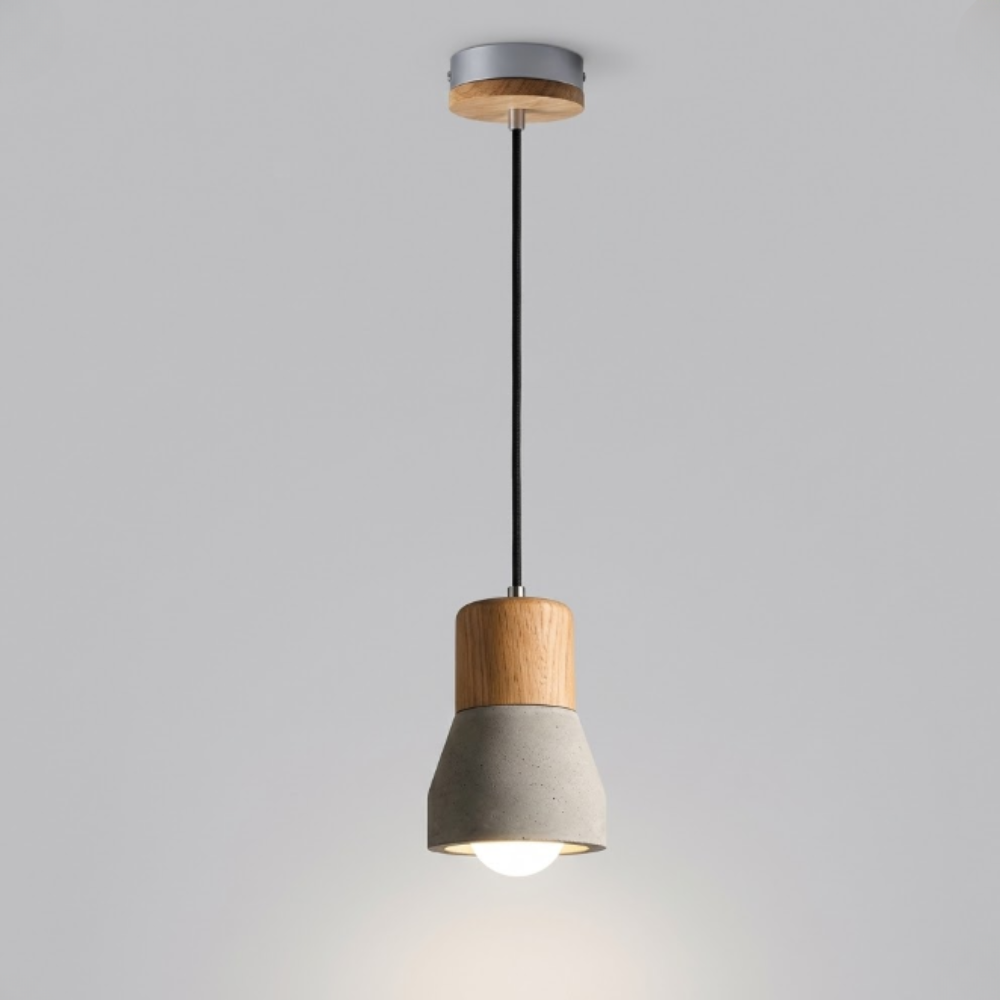 Modern Concrete & Wood Pendant Light - Nordic Industrial Timber Hanging Lamp