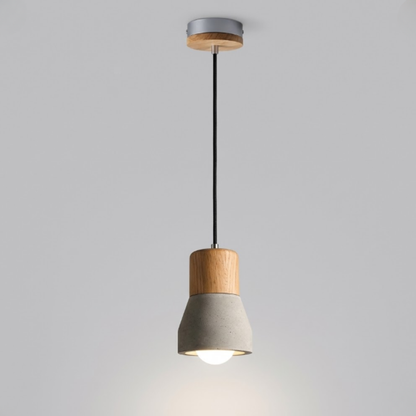 Modern Concrete & Wood Pendant Light - Nordic Industrial Timber Hanging Lamp