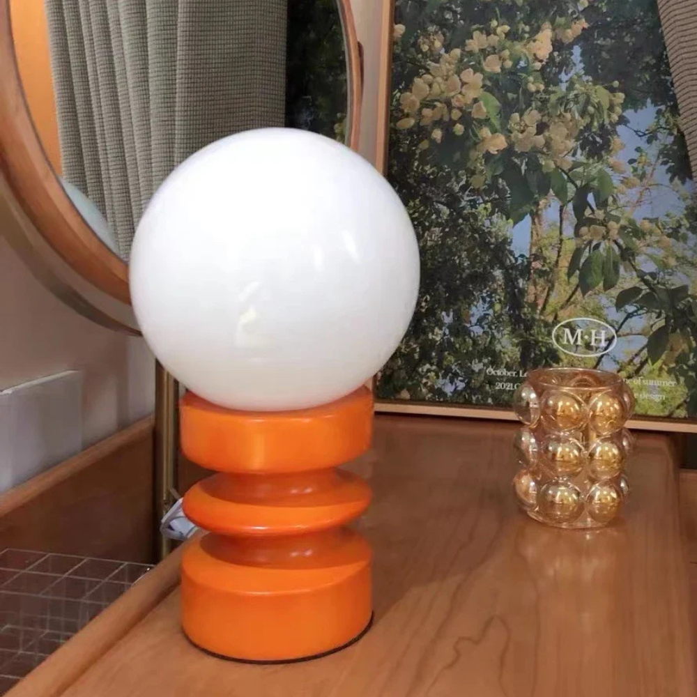 Table Lamp with Frosted Glass Globe Shade - Modern Mid Century Retro
