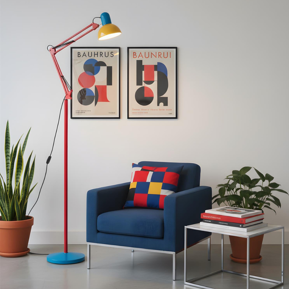 Adjustable Floor Lamp – Memphis Style with Spring-Balanced Articulated Arm and Metal Dome Shade