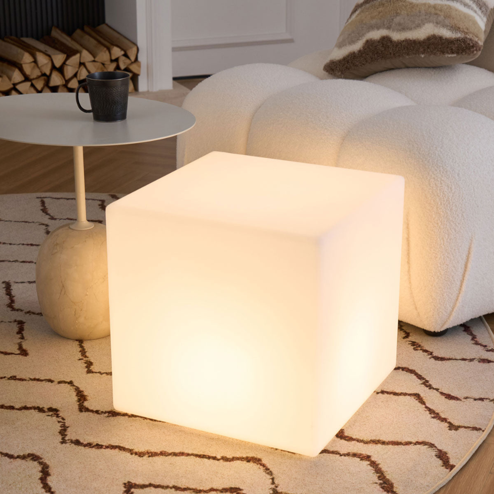 LED Cube Side Table and Glowing Accent Light - Modern Geometric