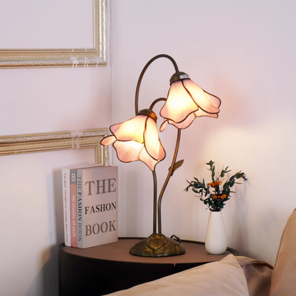 Table Lamp with Flower Glass Shades - Vintage Stained Glass Floral
