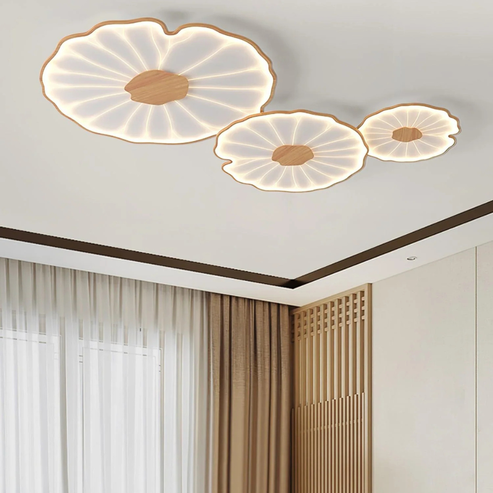 Flush Mount Ceiling Light with Wood Tone - Minimalist Japandi Botanical