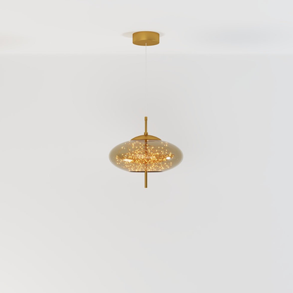 Glass Pendant Light with Smoky Shade and Starlights - Modern Style