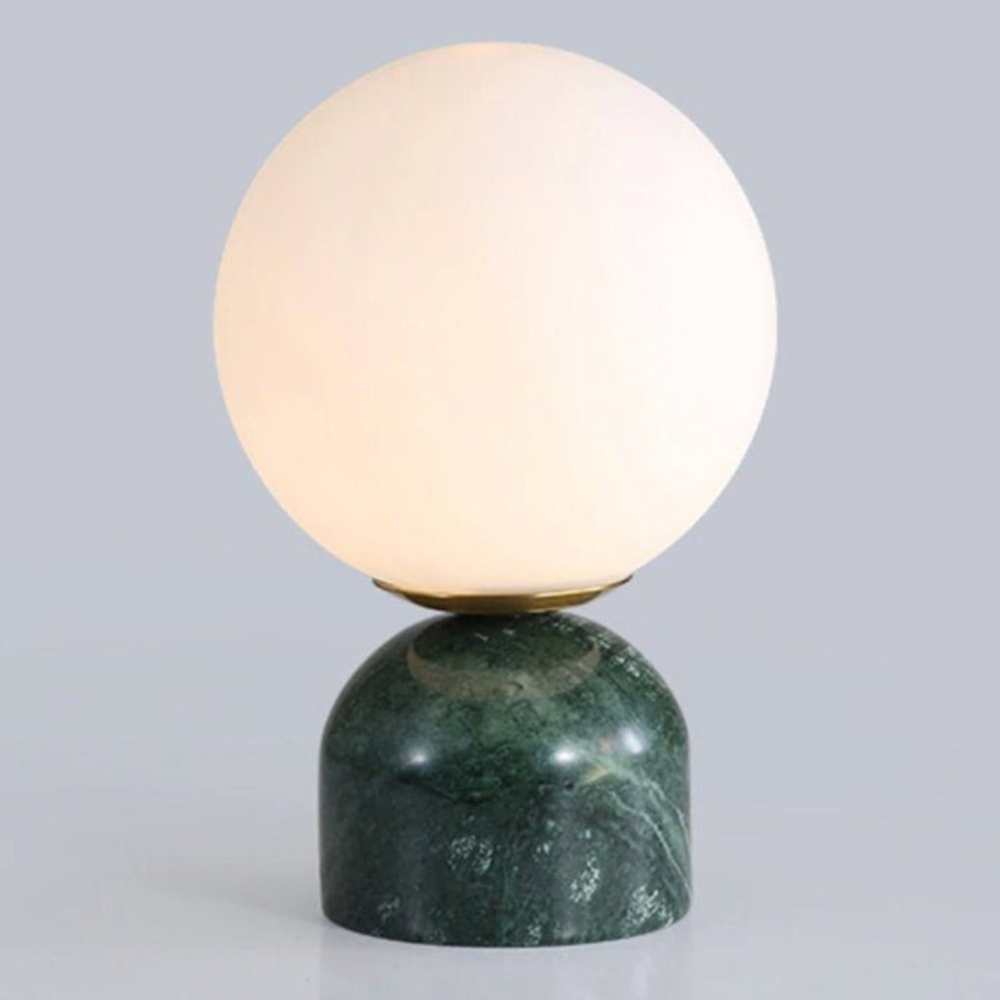 Mid-Century Modern Marble Table Lamp - Round Glass Globe Bedside Light