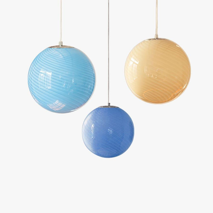 Colored Glass Globe Hanging Lamp with Swirled Pattern Modern Style