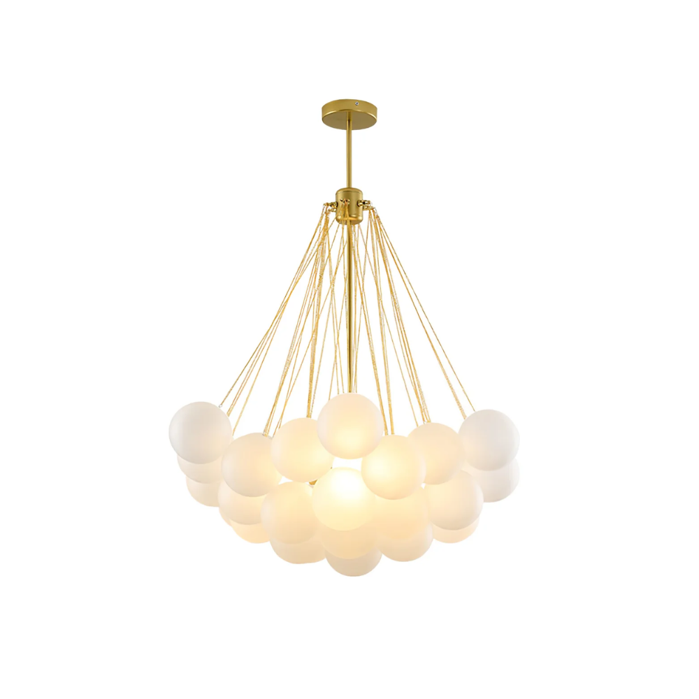 Kronleuchter mit Cluster-Glaskugelschirmen und verstellbarer Stange – Mid Century
