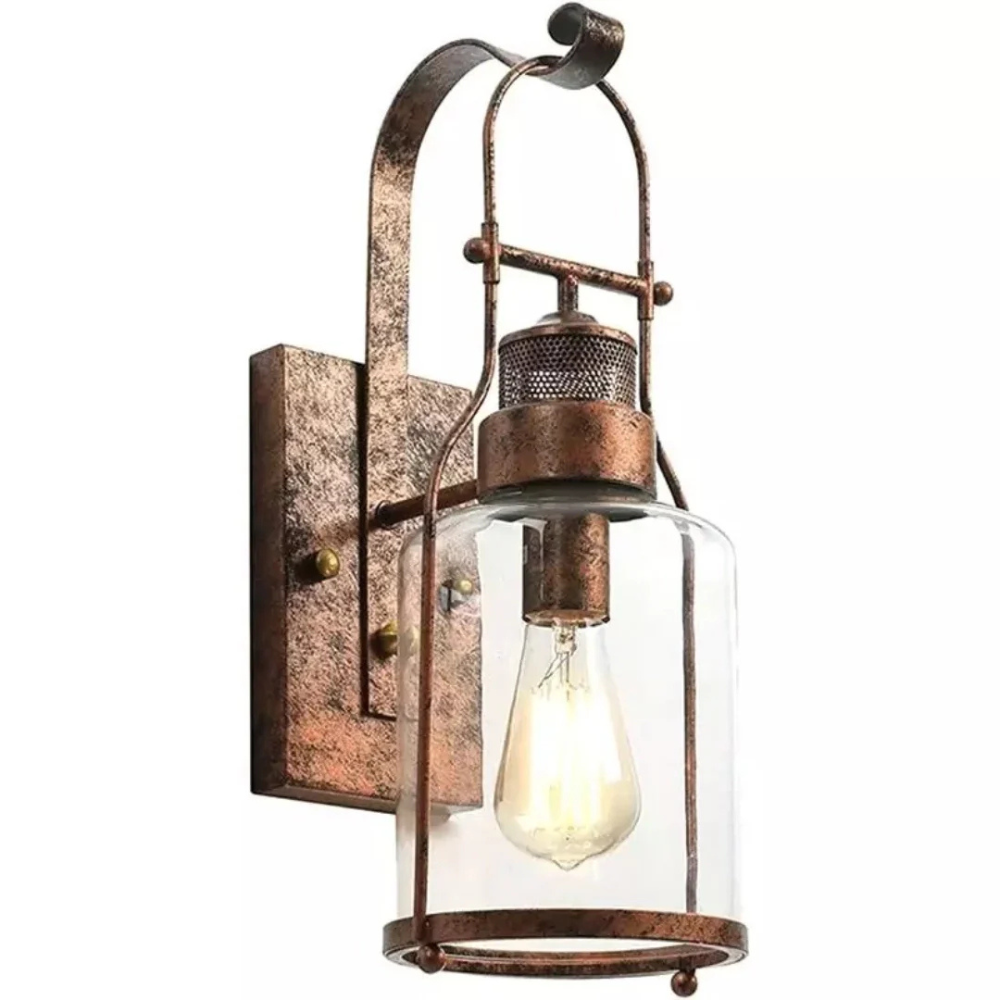 Permanent Outdoor House Lights with Clear Glass Jar Shade and Iron Arm