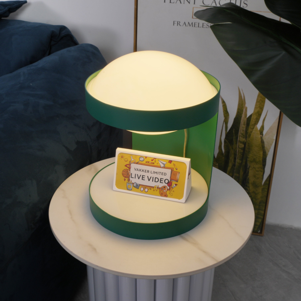 C-Shape Table Light with Frosted Glass Globe - Modern Bauhaus Green