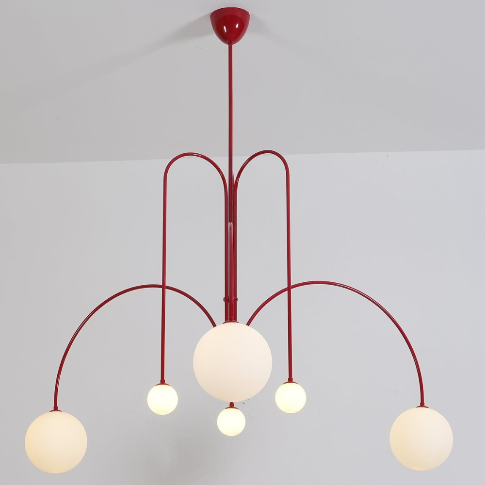 Chandelier with Arched Arms and Frosted Globes - Modern Mid Century