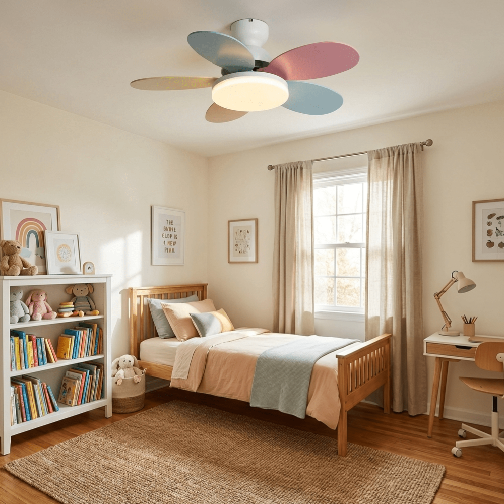 LED-Deckenventilator mit flachem Blumen-Silhouetten-Design und umkehrbarem Luftstrom – verspieltes Design