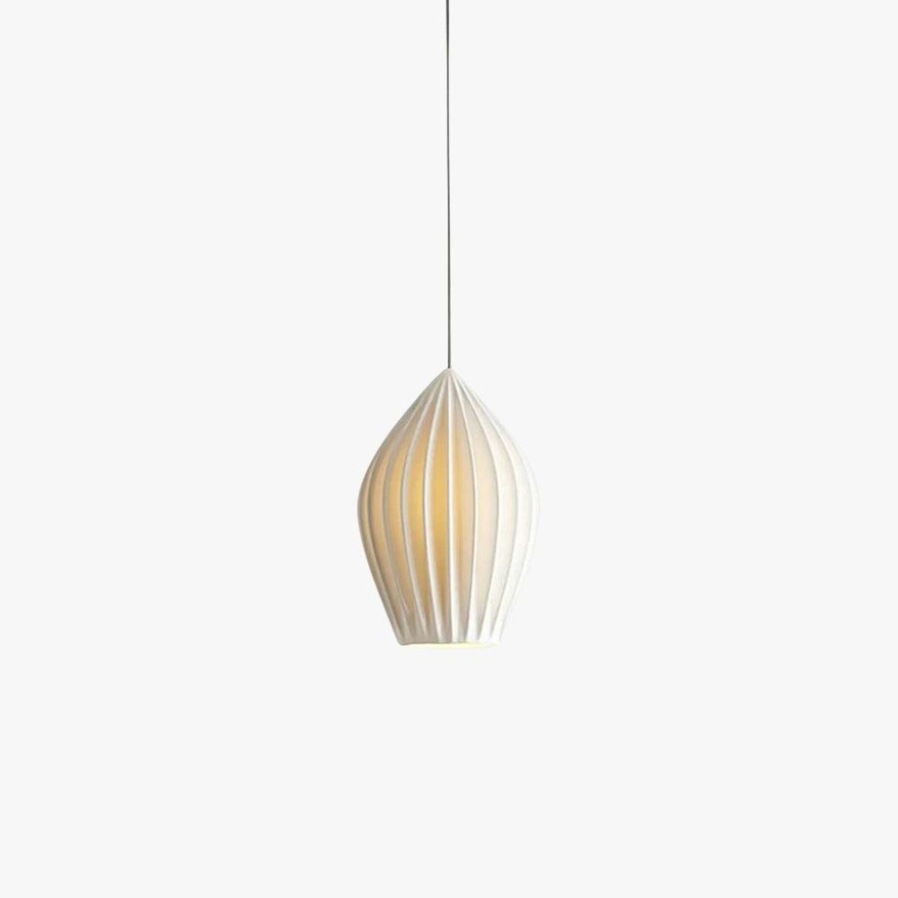 Ceramic Pendant Light with Ribbed Teardrop Shade - Modern Coastal