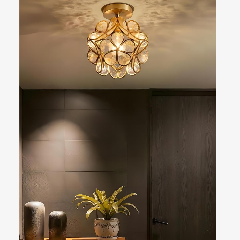 Floral Flush Mount Ceiling Light - Petal Design Acrylic Globe