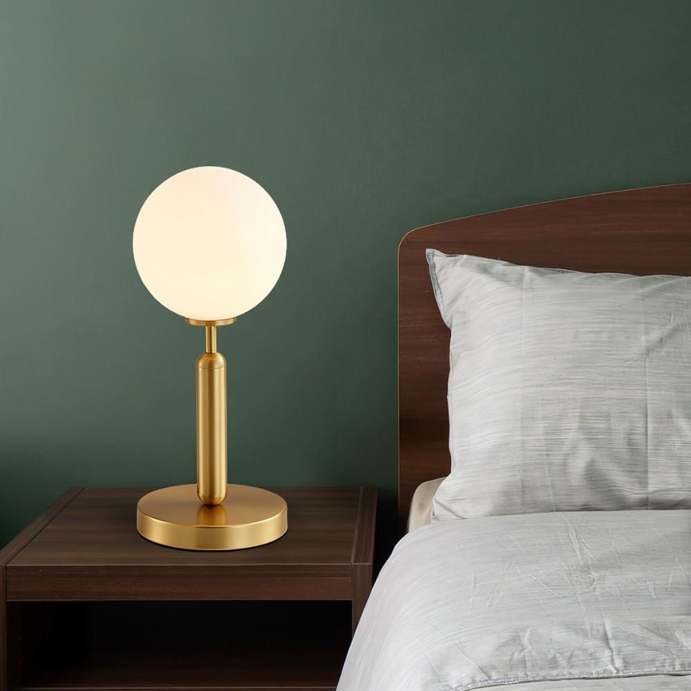 Modern Globe Table Lamp with Pill-Shaped Post - Mid-Century Orb Desk Light