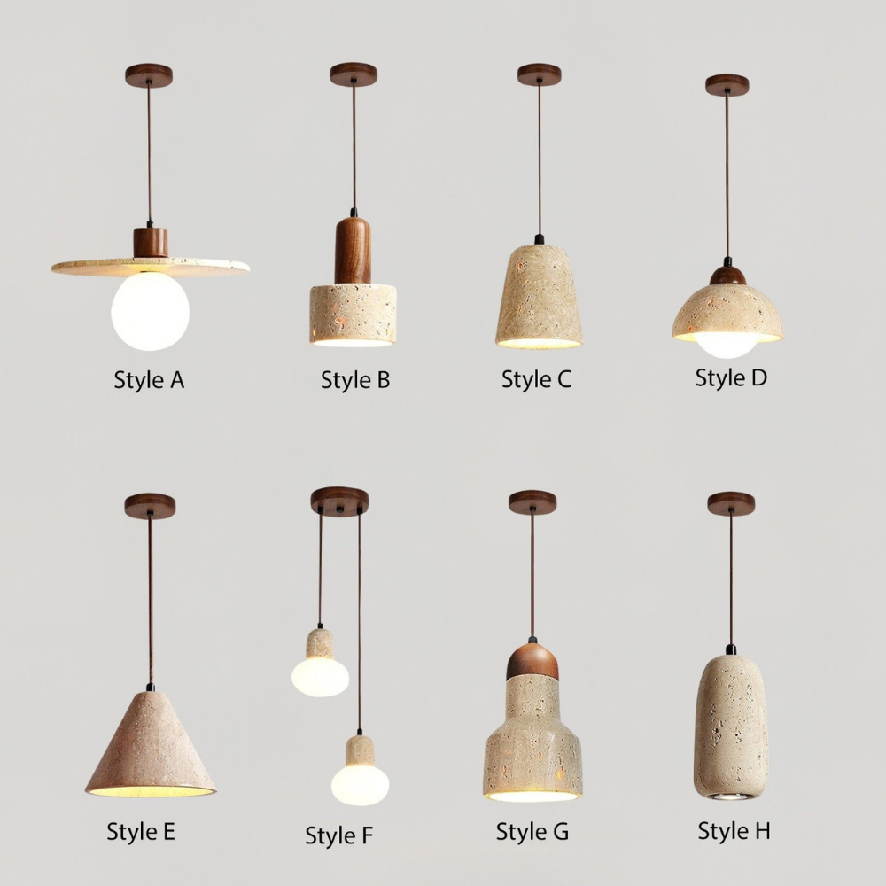 Suspension style travertin Wabi-Sabi avec bois massif - Décor moderne et naturel
