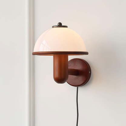 Mushroom Wall Sconce with Oak Wood Base - Mid Century Scandinavian