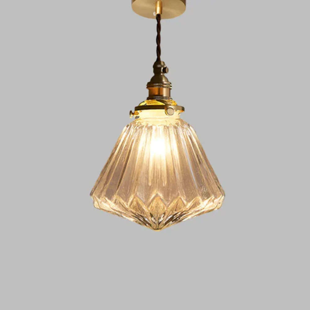 Hanging Ceiling Lamp with Rippled Crystal Glass - Retro Industrial
