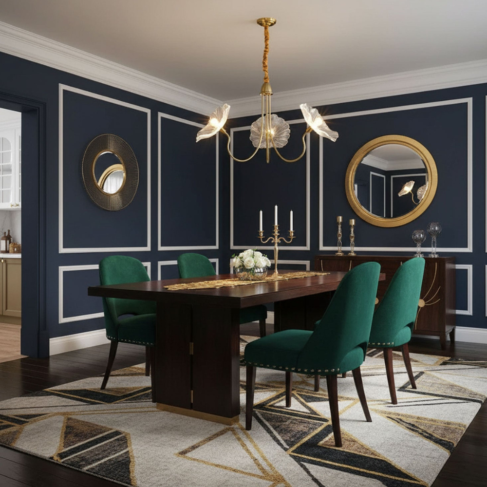 Chandelier with Flower Glass Shades and Gold Metal Frame - Modern Art Deco