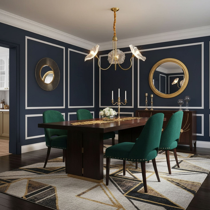 Chandelier with Flower Glass Shades and Gold Metal Frame - Modern Art Deco