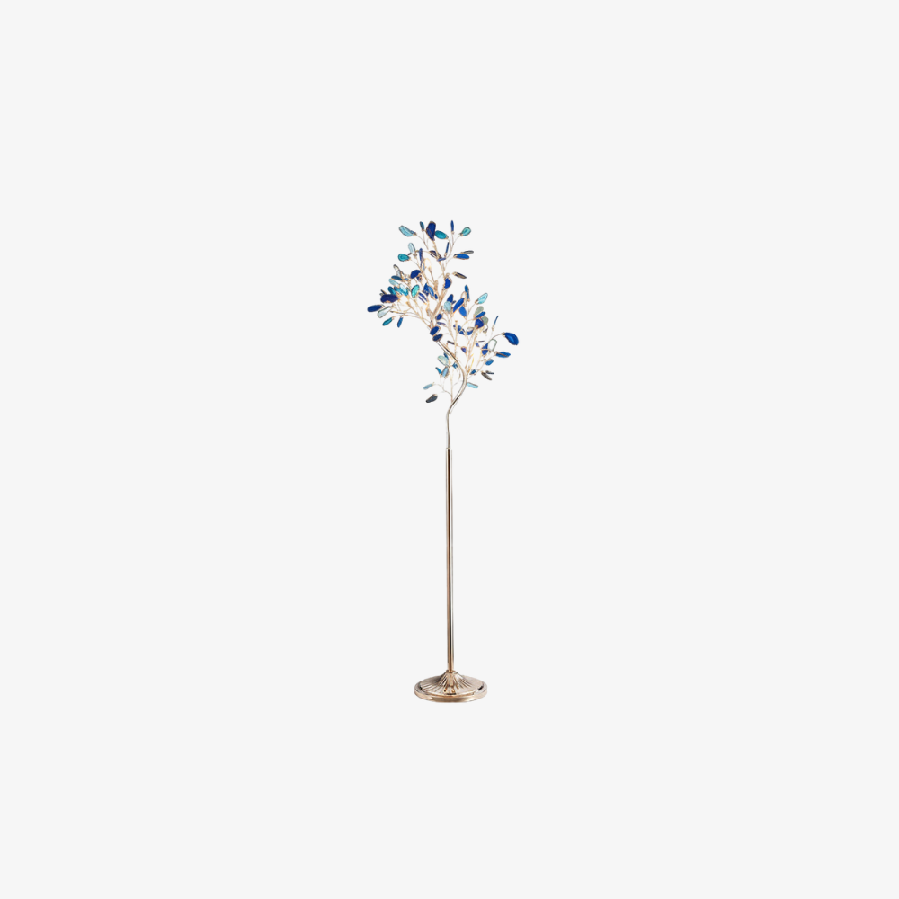 Stehlampe mit natürlichen Achatstein-Blättern und Metallgestell in Astform
