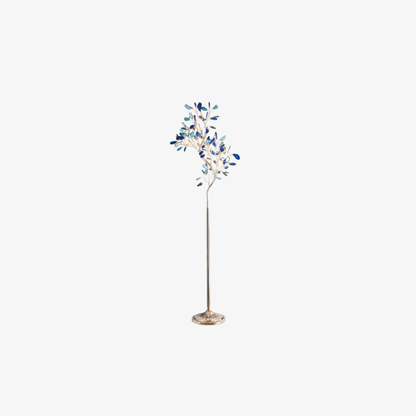 Floor Lamp with Natural Agate Stone Leaves and Metal Branching Frame