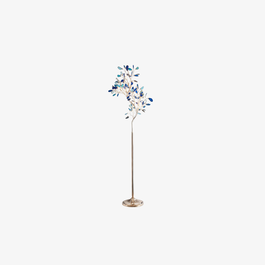 Lampadaire avec feuilles en pierre d'agate naturelle et structure métallique ramifiée