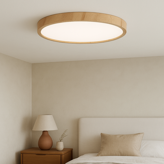 Modern Round LED Flush Mount Ceiling Light - Nordic Wood Lamp