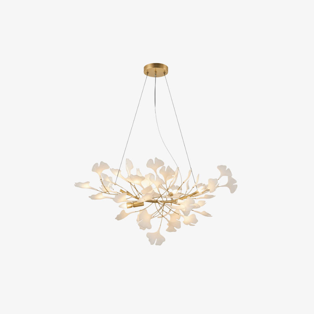 Sputnik-Kronleuchter mit Keramik-Ginkgoblättern – Moderner Art Deco