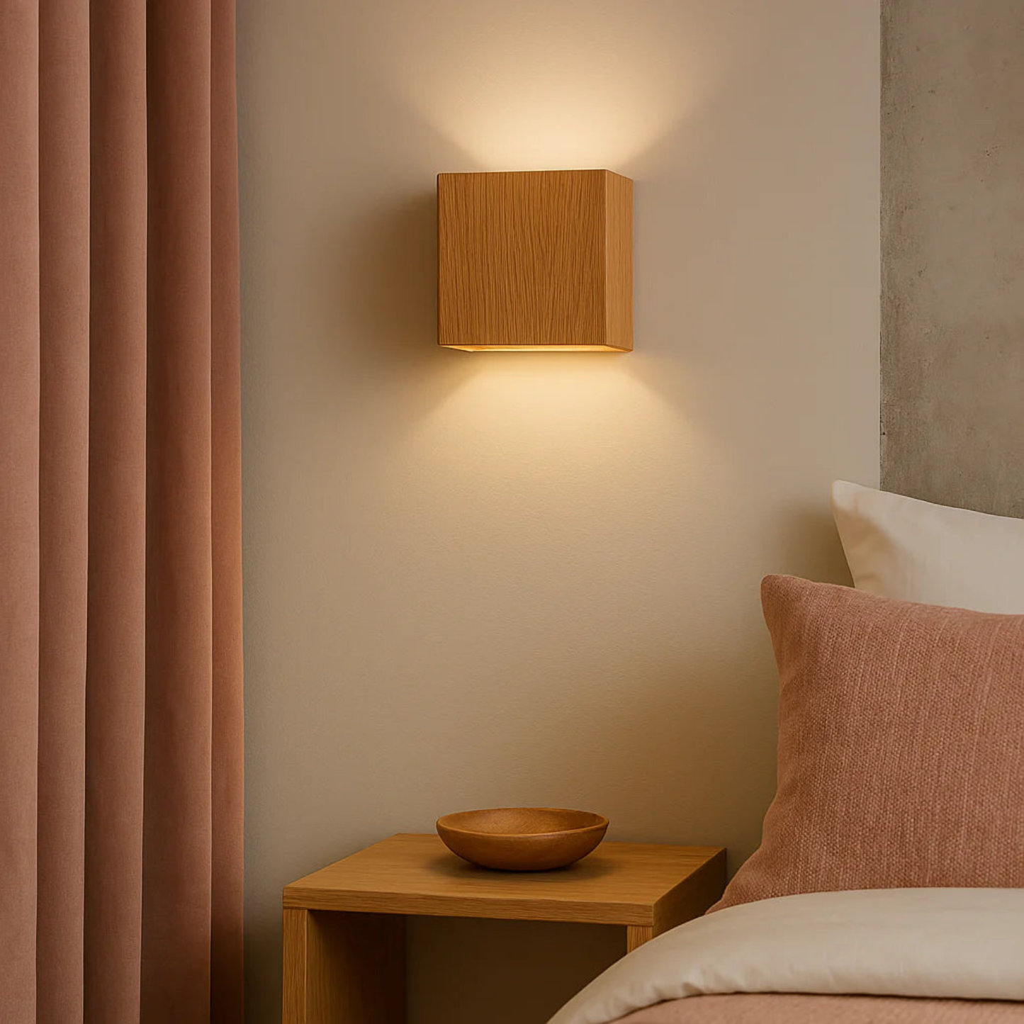 Modern Wood-Texture Cube Wall Light