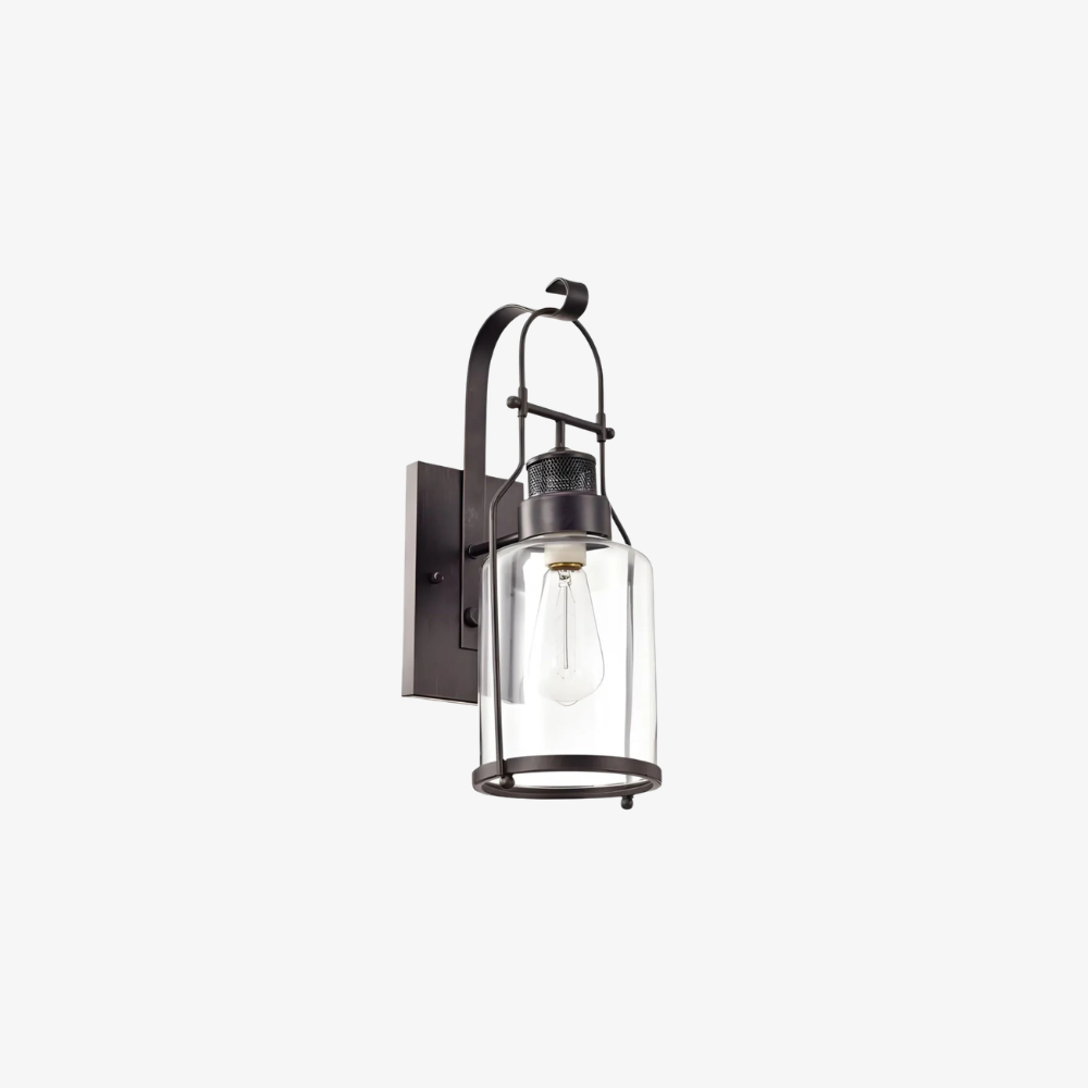Permanent Outdoor House Lights with Clear Glass Jar Shade and Iron Arm