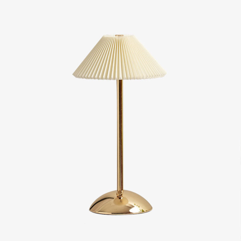 Lampe de bureau en métal avec abat-jour en tissu plissé scandinave, alimentée par USB
