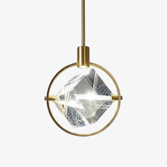Suspension en prisme de cristal facetté - Lampe suspendue orbitale Art déco moderne