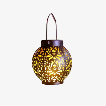 Solar Powered Lantern with Metal Floral Cutout Pattern - Boho Moroccan