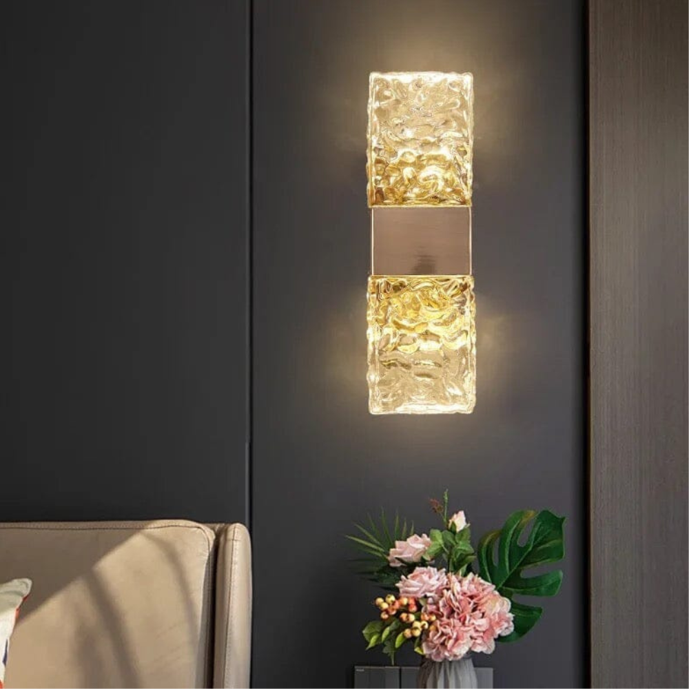 Applique murale en verre ondulé Art déco - Double bloc lumineux en cristal de glace