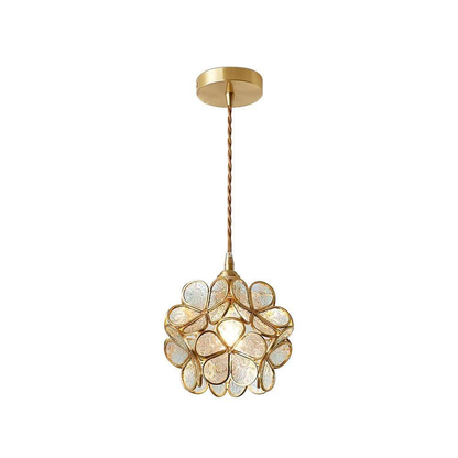 Floral Glass Hanging Lamp with Brass Hardware - Vintage Modern Art