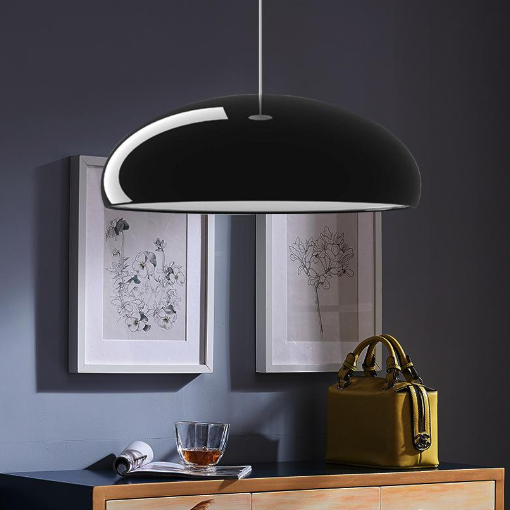Aluminum Dome Pendant Light with Polycarbonate Diffuser - Mid Century