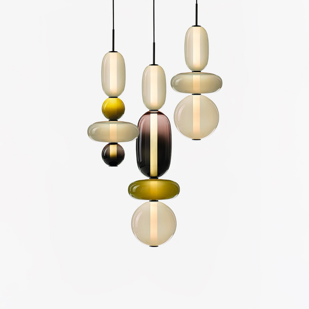 Gestapelte Glas-Hängeleuchte mit geometrischen Ebenen – Art-Déco-Stil