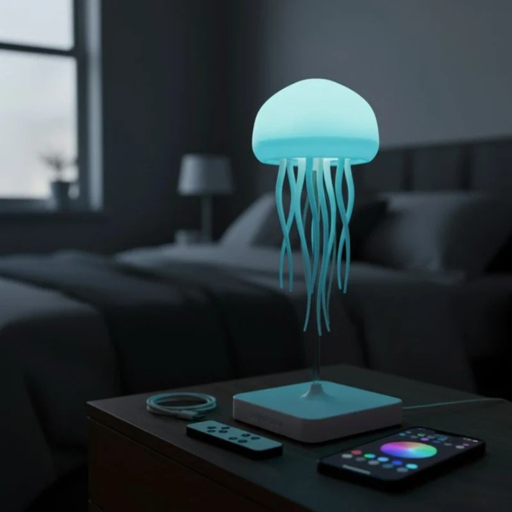Lampe de table d'ambiance méduse flottante avec lumière suspendue changeant de couleur