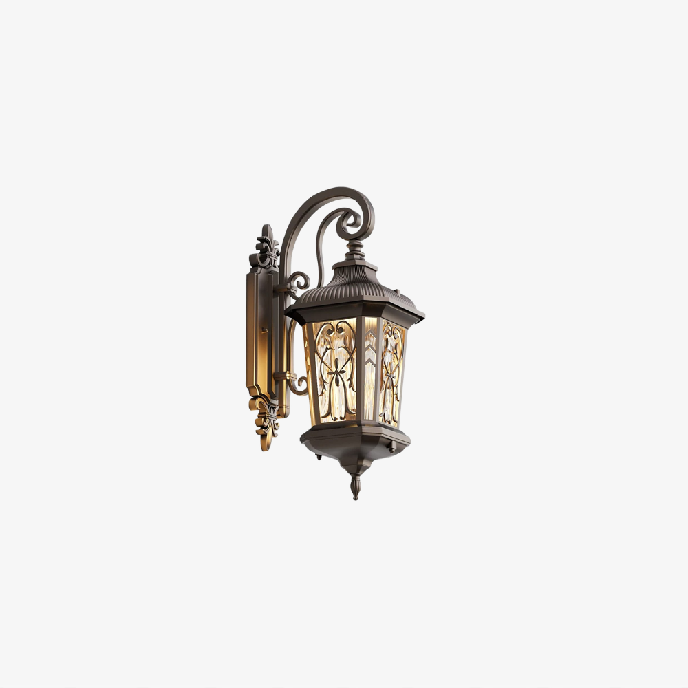 LED Porch Lantern with Scrollwork Frame and Textured Glass - Vintage Style
